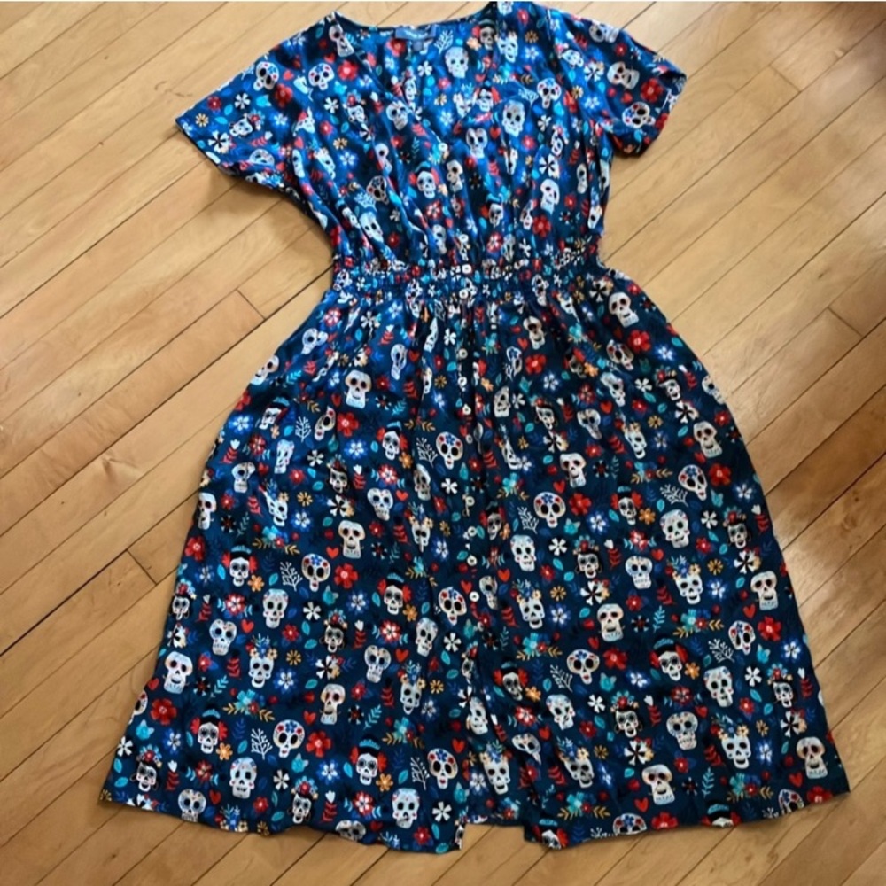 Modcloth Blue Sugar Skull Print Dress
